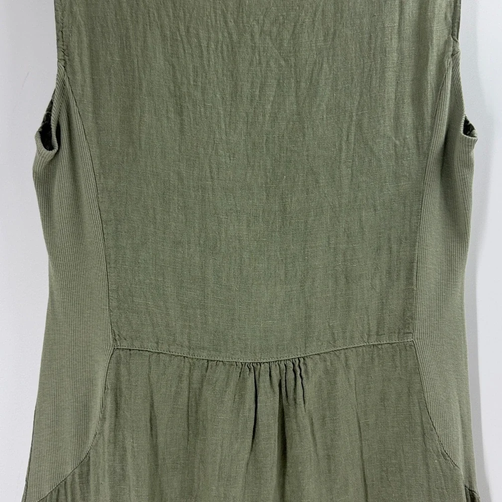 Lana Tomei Linen dress made in Italy sleeveless embroidered sage green classic